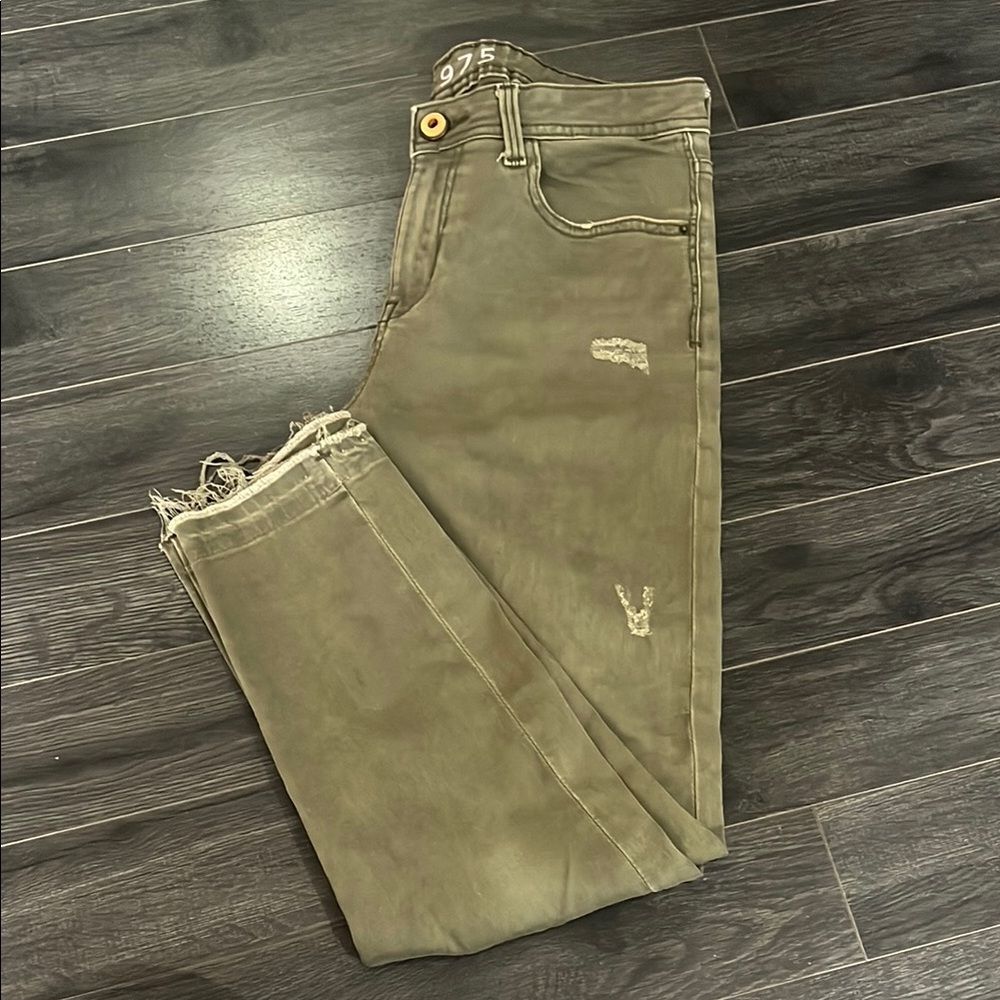 ZARA Distressed Green Denim